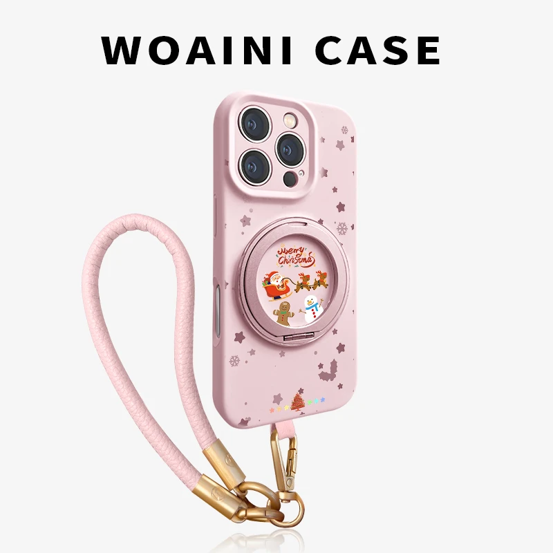 圣诞适用苹果16手机壳磁吸iPhone15promax硅胶14卡通13旋转支架女