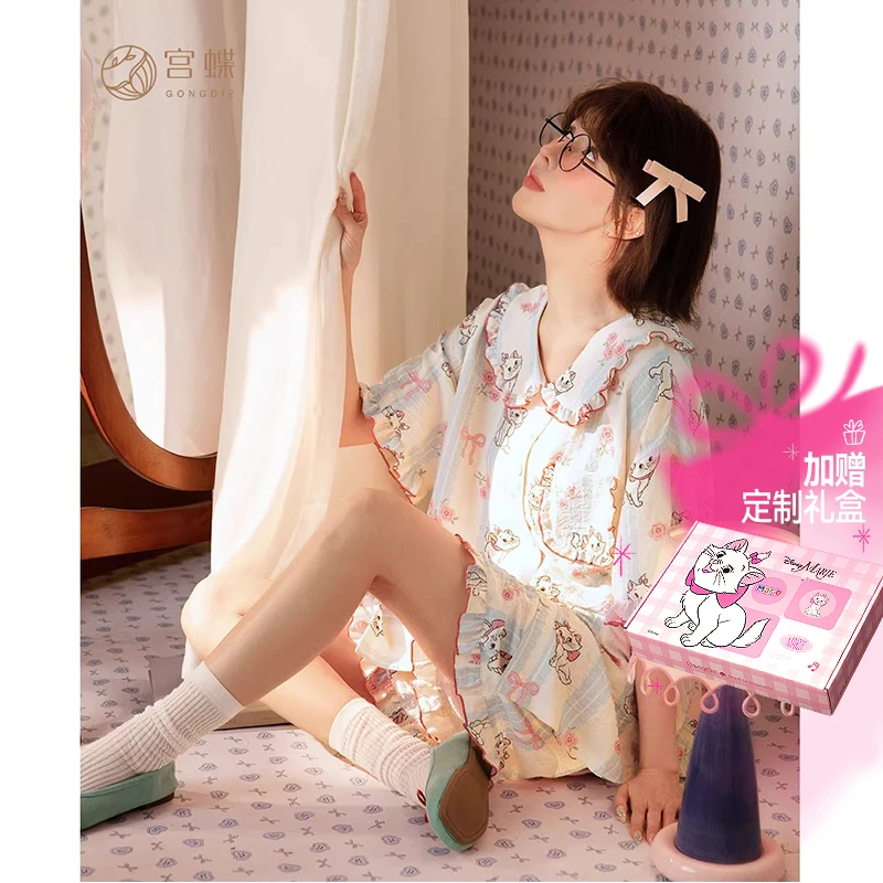 宫蝶【凉感型】迪士尼玛丽猫夏季睡衣女短袖公主风休闲家居服套装