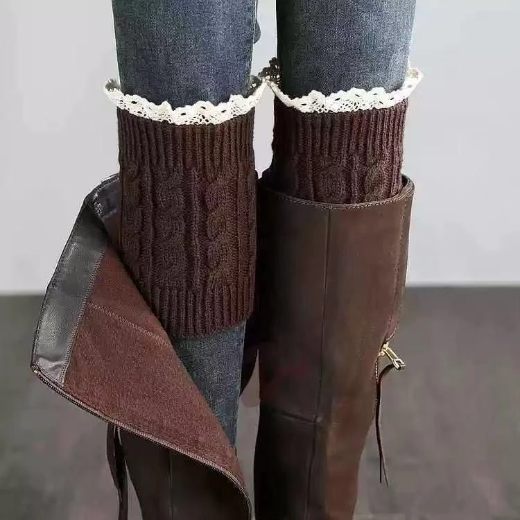 蕾丝花边针织暖腿套保暖靴套毛线护腿袜套护小腿脚踝脖子防寒秋冬