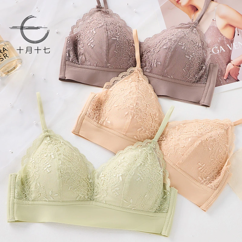 细肩带蕾丝性感法式美背内衣文胸一体无痕女士无钢圈薄款吊带背心