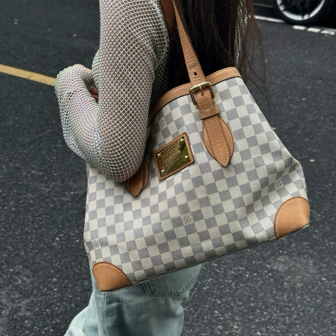 95新 LouisVuitton/路易威登 白棋盘格金牌托特/二手且曼