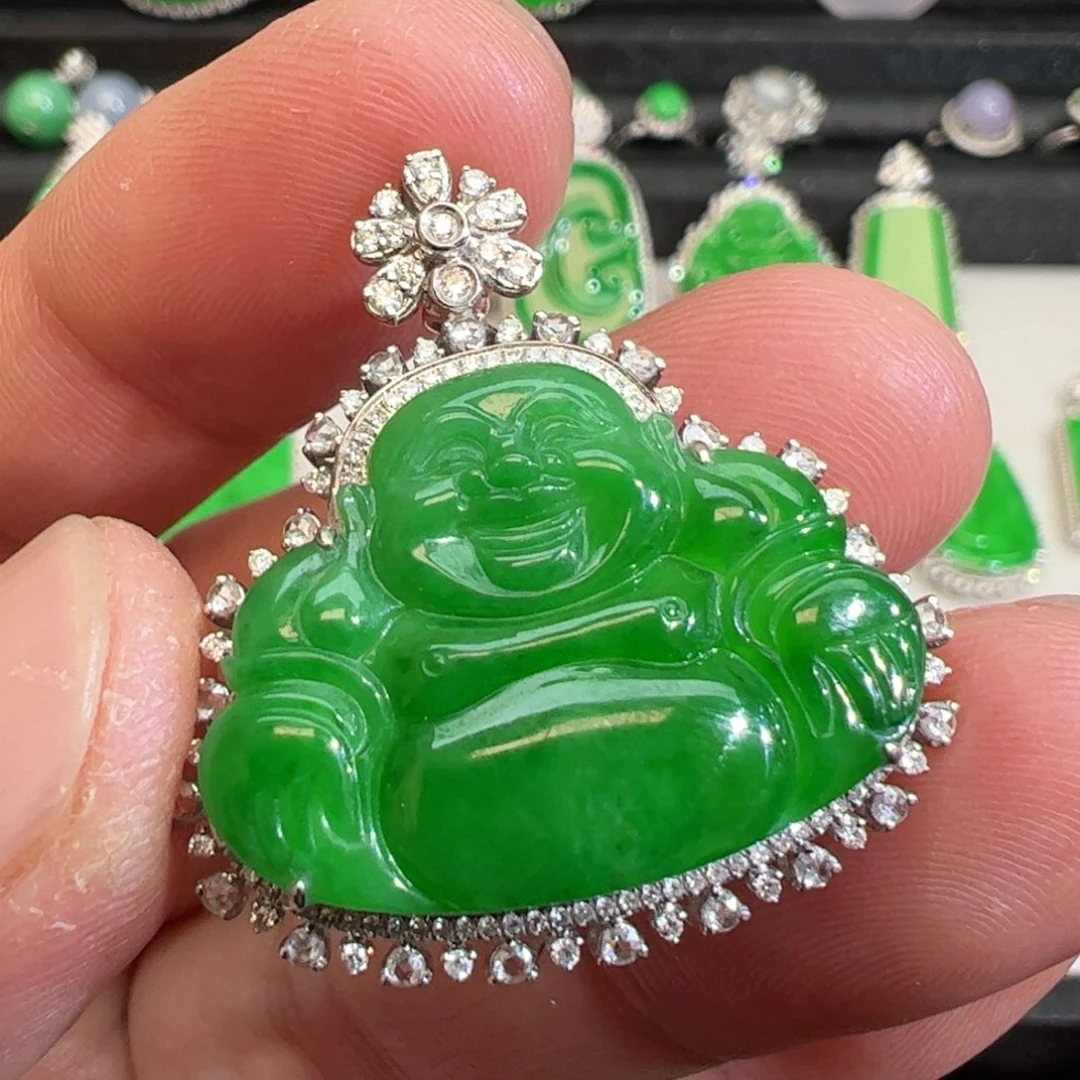 翡翠吊坠(不含链)18K金镶嵌
