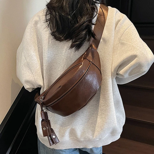 日系复古pu皮胸包腰包男女新款百搭韩系潮款大容量运动休闲斜挎包