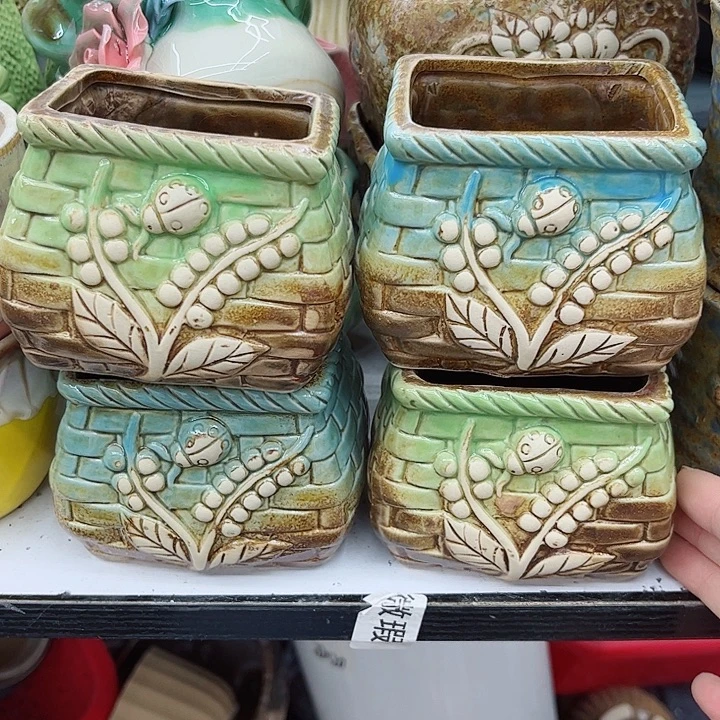 多肉绿植陶瓷花盆9.9包邮，有孔