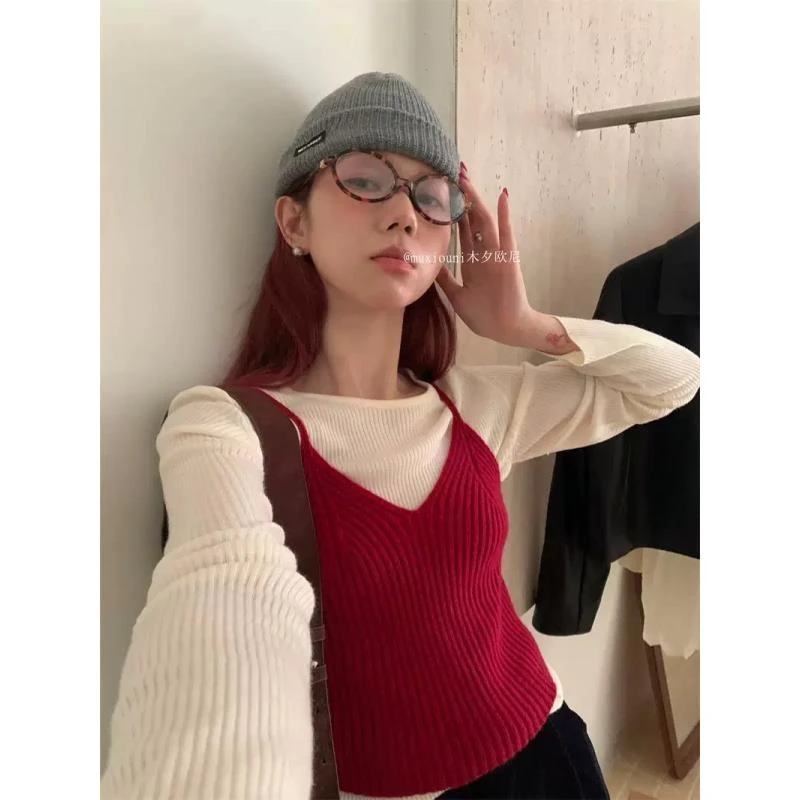 Q【现货】(毛衣吊带)冬季微胖mm保暖又好看收腰显瘦针织毛衣 09103