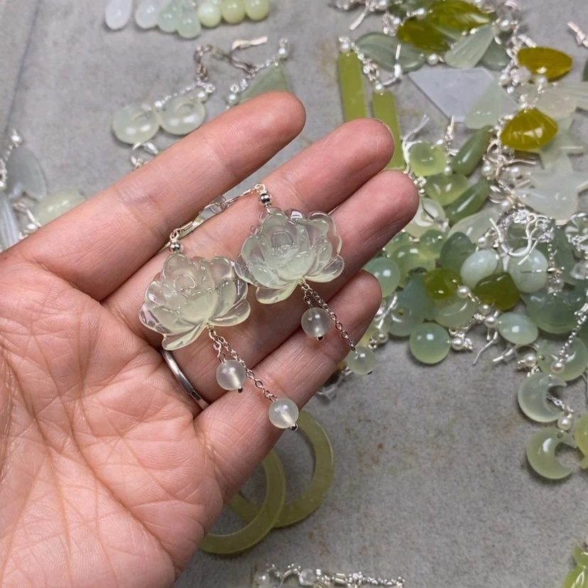 【闪购商品】蛇纹石玉挂件耳饰耳环项链未镶嵌晨*7
