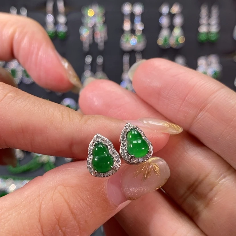 【闪购商品】翡翠耳饰银S925镀金镶嵌