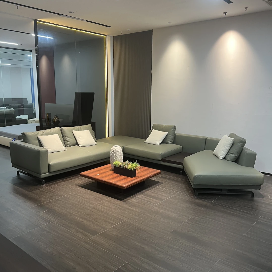 极简风头层牛皮沙发家具客厅牛油果绿组合沙发