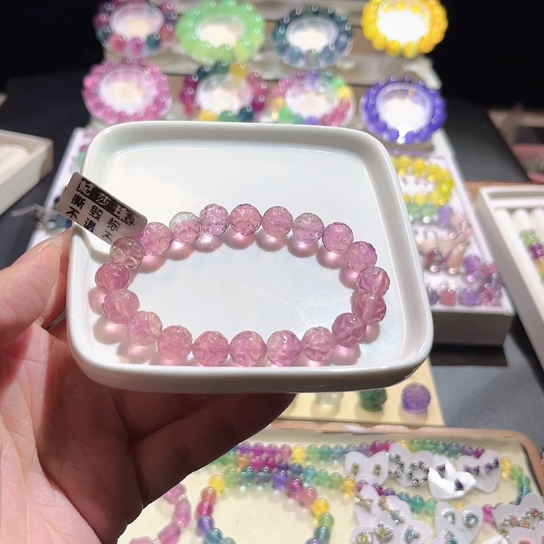 萤石未镶嵌手链蜜桃色回纹10m