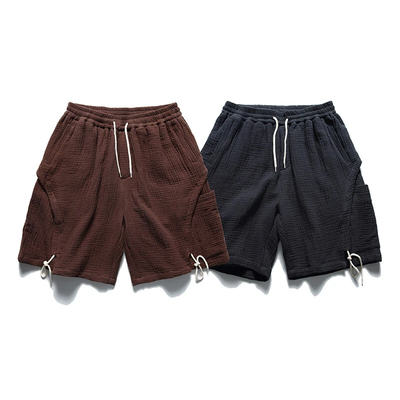 Y439夏季潮牌日系简约情侣百搭休闲直筒松紧腰抽绳短裤