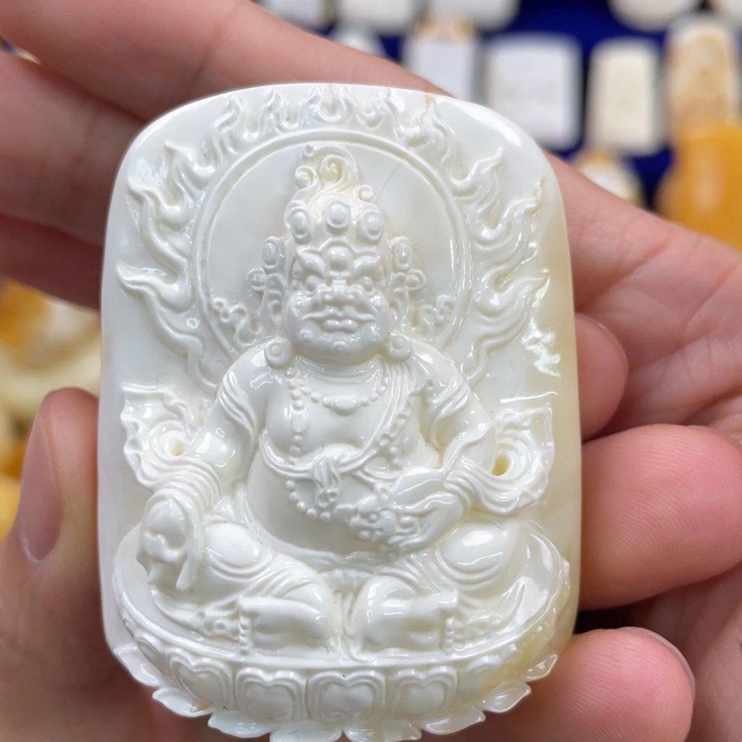 蜜蜡裸石未镶嵌琥珀蜜蜡黄财神吊坠