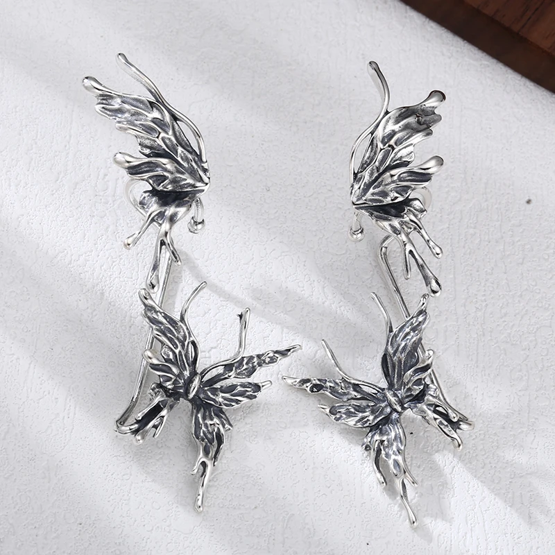 925银耳饰 手工银蝴蝶耳钉 耳扣 韩版流行精工耳饰