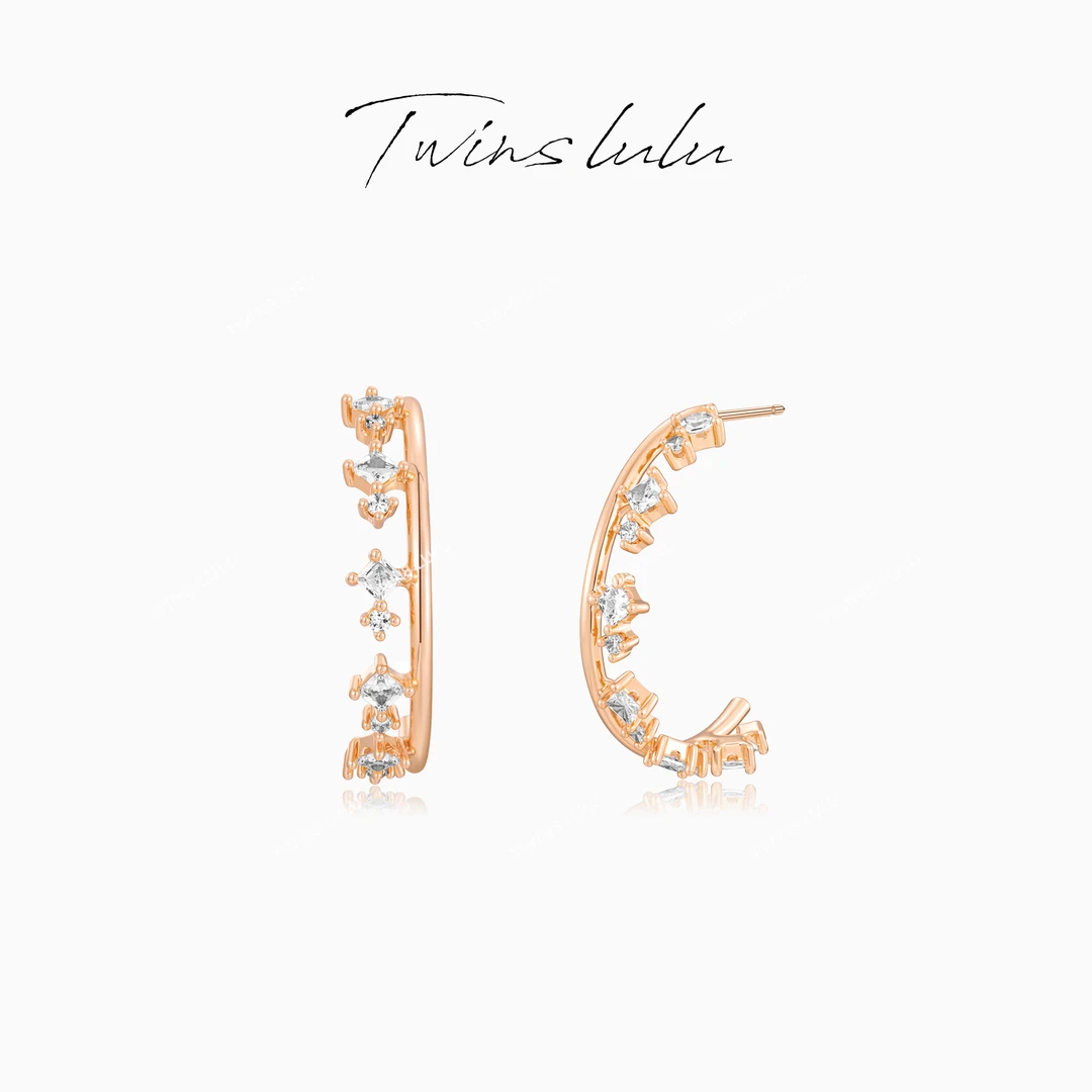 TWINS LULU 镀K金【夏上新】气质百搭C形双方块耳环TSL2409