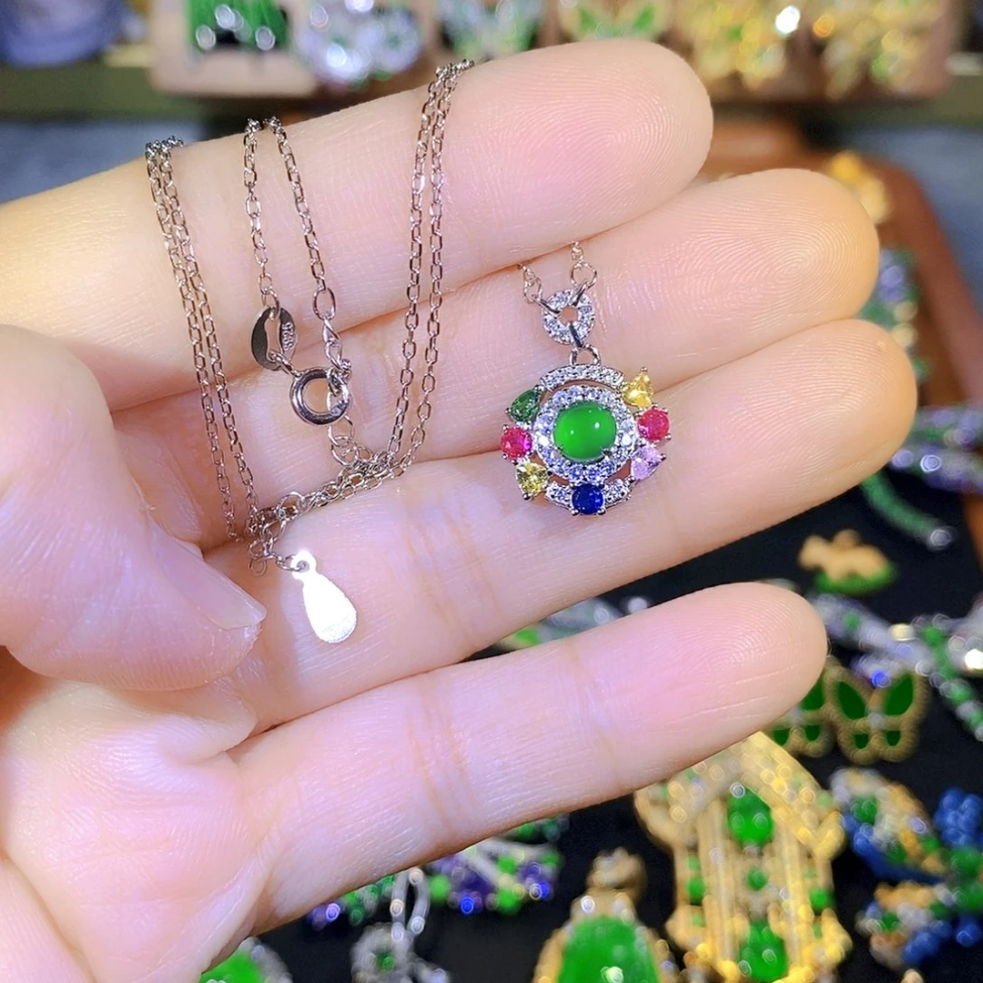 颈饰银S925镶嵌翡翠