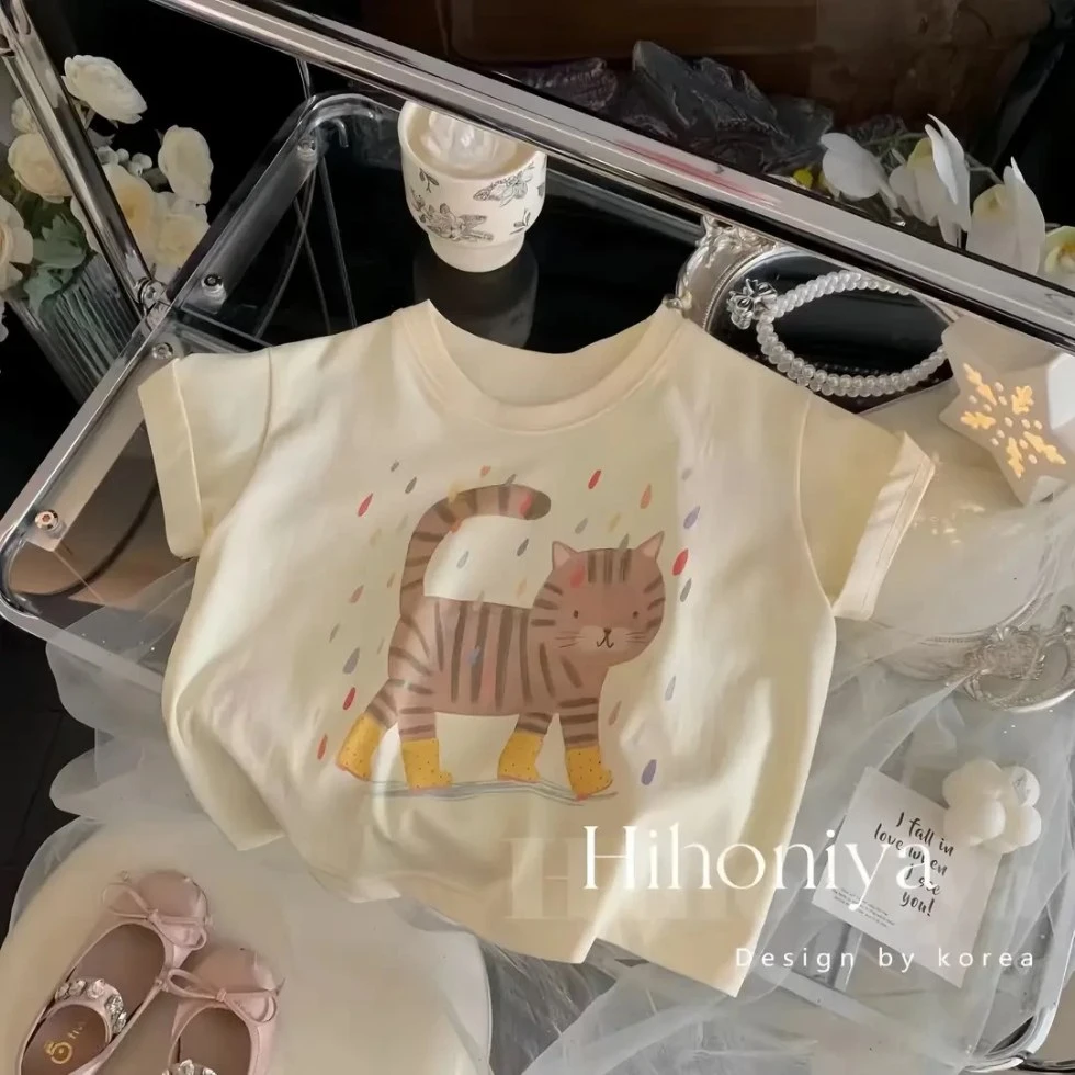 韩系童装女童T恤夏装洋气卡通套头衫儿童百搭纯棉宝宝上衣ins潮款