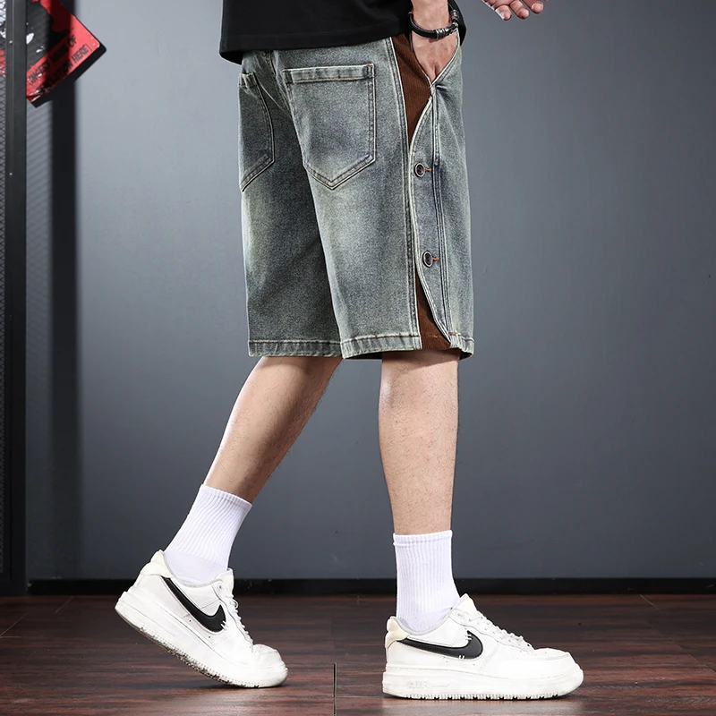 重磅牛仔短裤男宽松直筒休闲中裤痞帅高级感美式复古工装五分裤潮