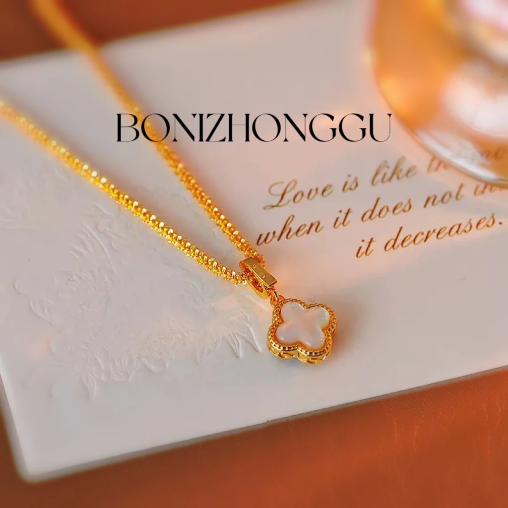 铜合金项链 A650《红白双面幸运花》法⭐️ 红白双面项链金色中古轻奢