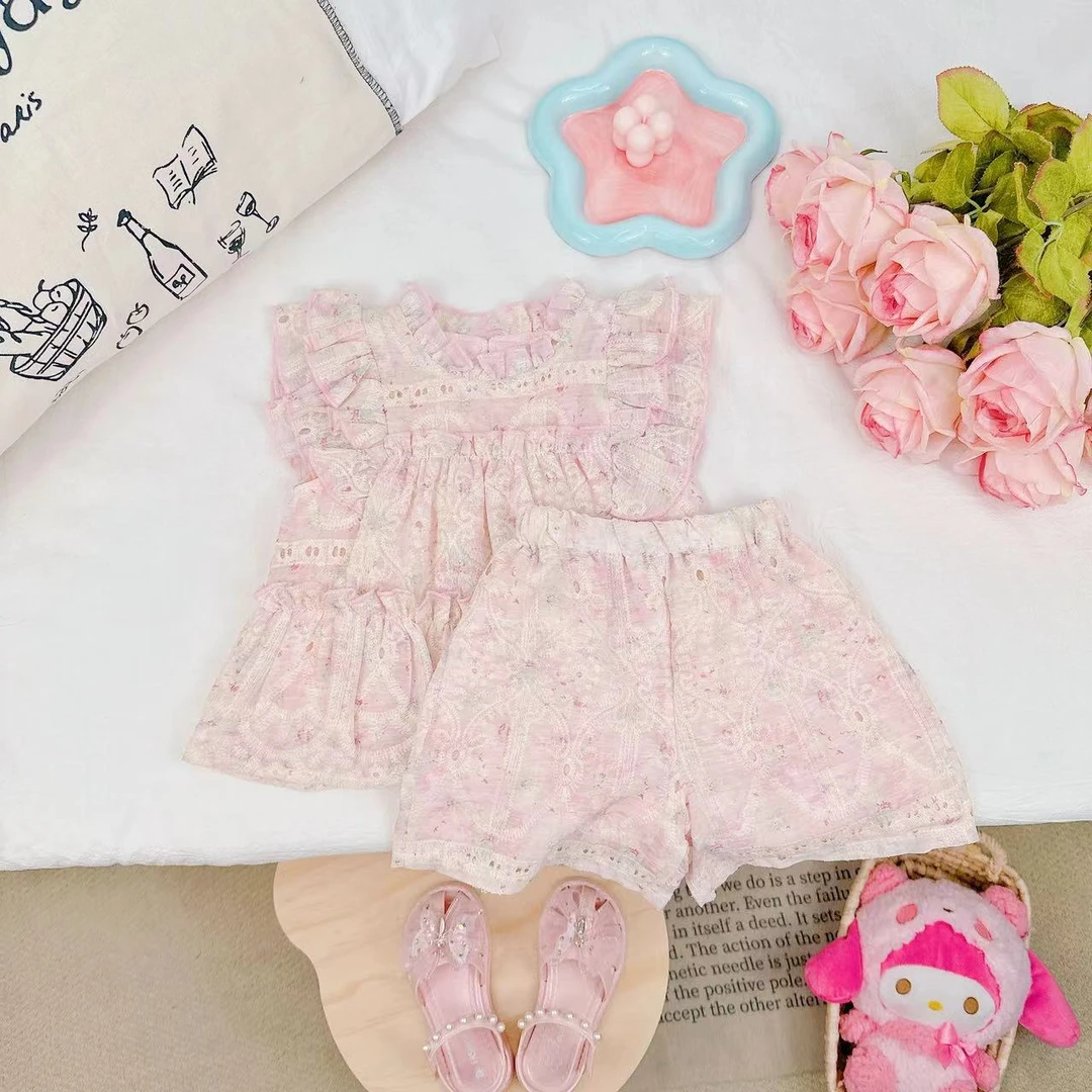 夏季韩版短袖洋气时髦女童碎花两件套 D-P67