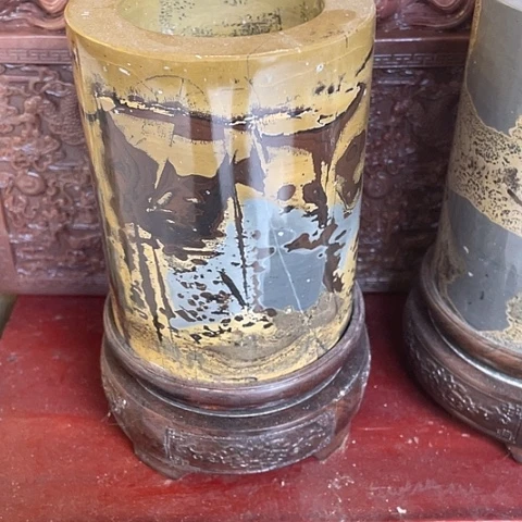 寿山石笔筒天然画面石