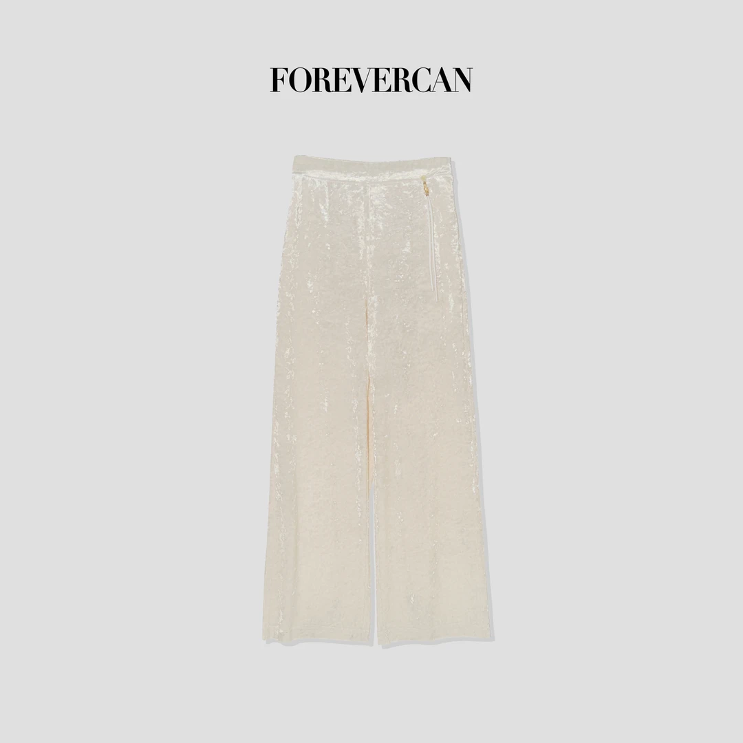 FOREVERCAN“半晴”新中式国风暗纹丝绒宽松长裤 SP20908