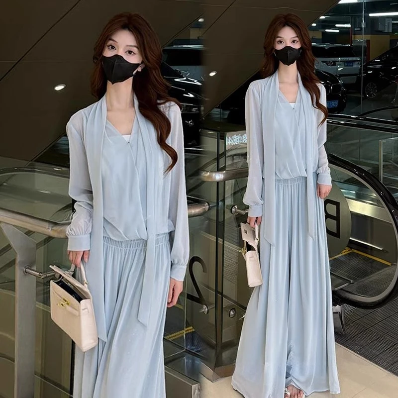 拉夏贝尔时尚套装女夏季新款洋气设计感上衣阔腿裤气质显瘦两件套