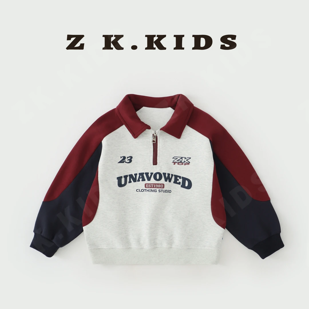 【Z＆K】春秋男童纯色简约POLO衫中大童休闲百搭潮酷长袖zk-2201136