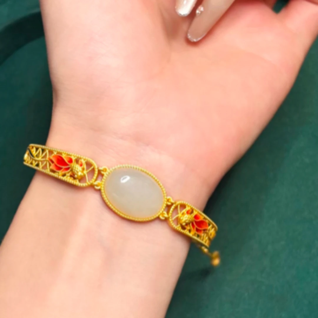 925银合成锆石银制品 锦鲤 珐琅镯链