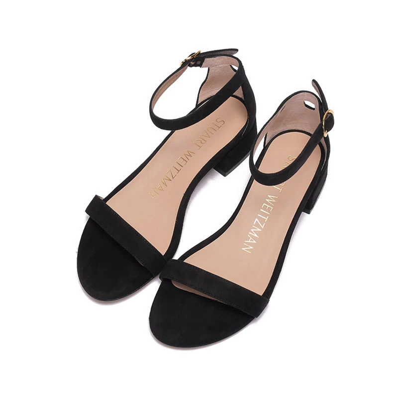 未使用 StuartWeitzman 女士一字带圆头粗跟凉鞋 NUDISTJUNE