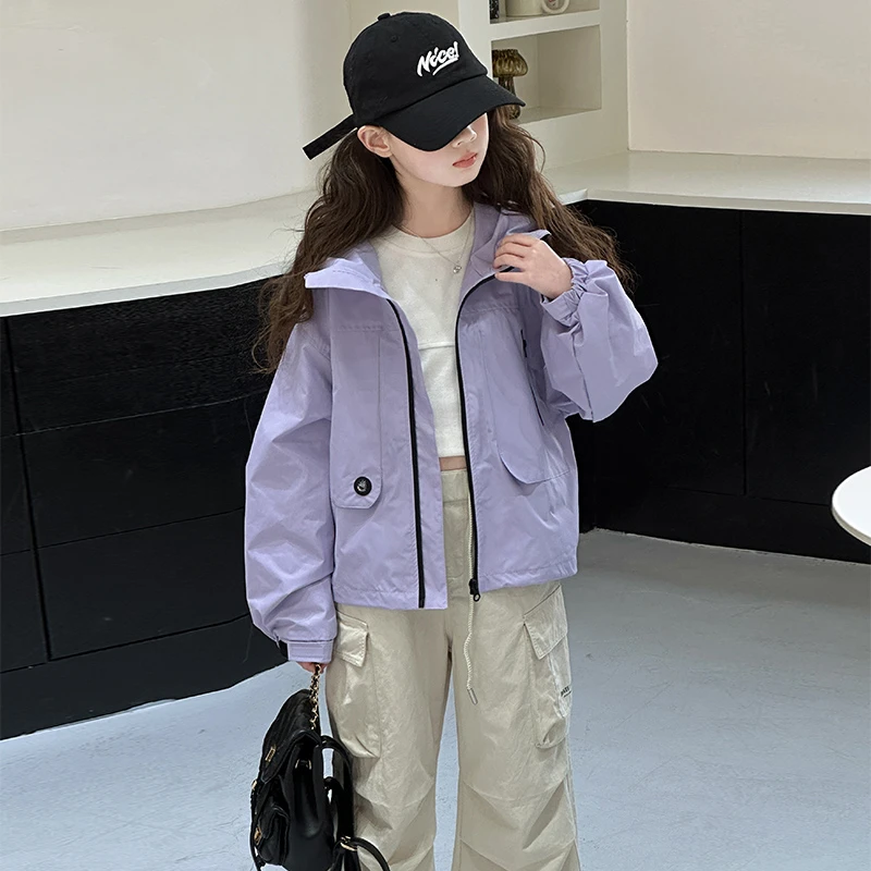 女童外套2025新款8-16岁秋款糖果色洋气宽松冲锋衣外套防水51051