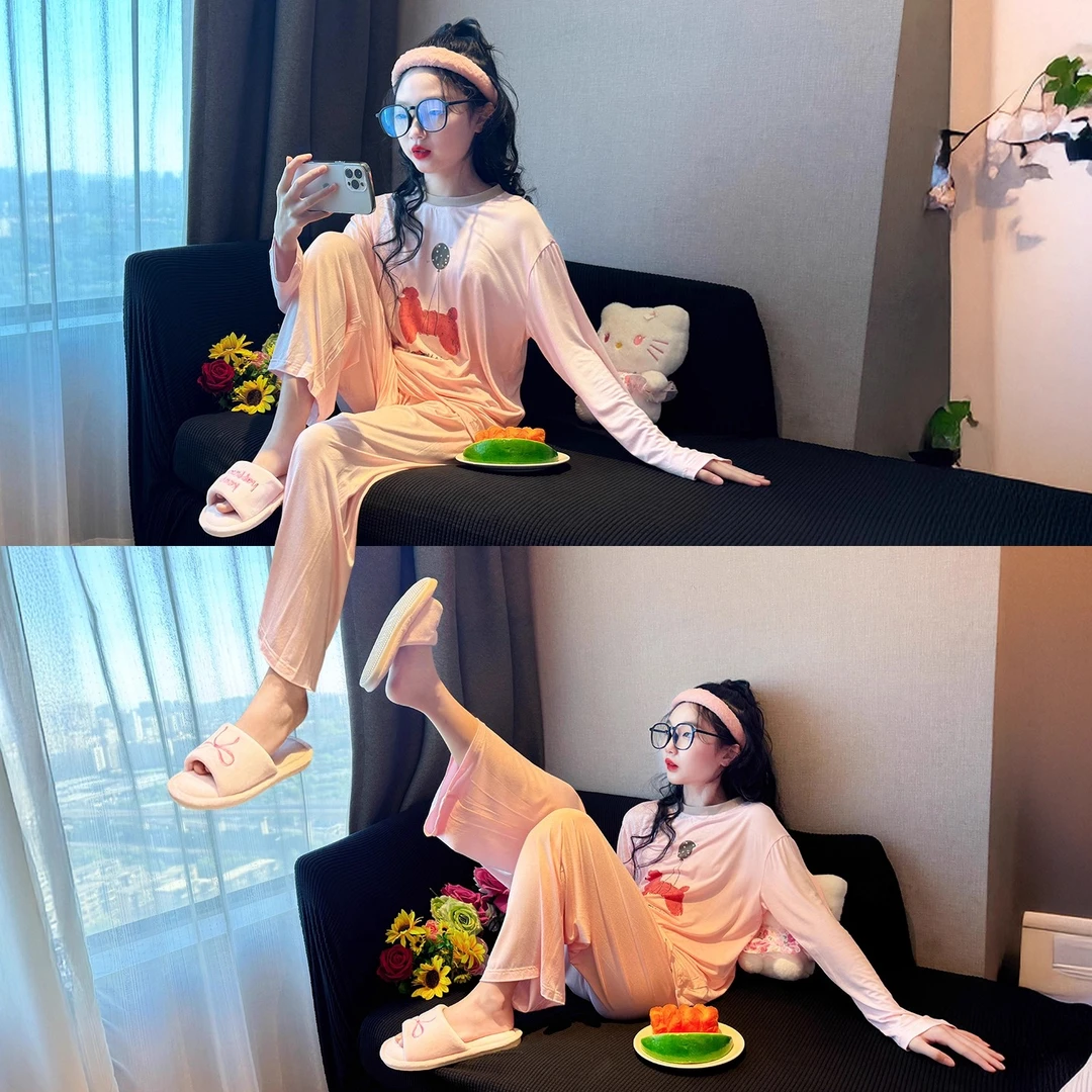 可爱小狗女童睡衣冬2025新款初中生女孩莫代尔家居服儿童长袖套装