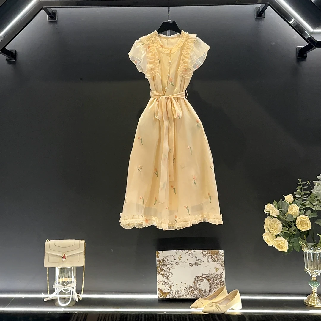 【vian专属】-夏季时尚轻奢设计师款气质刺绣显瘦收腰连衣裙L-A902