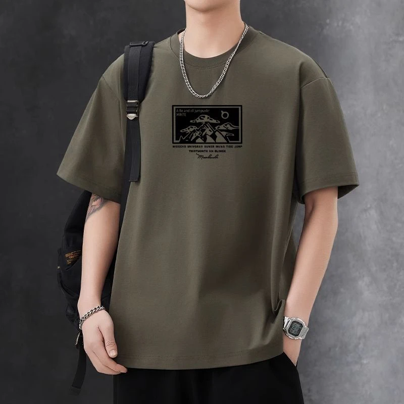 2025夏季纯棉短袖T恤上衣重磅休闲潮流百搭宽松体恤潮牌男装打底