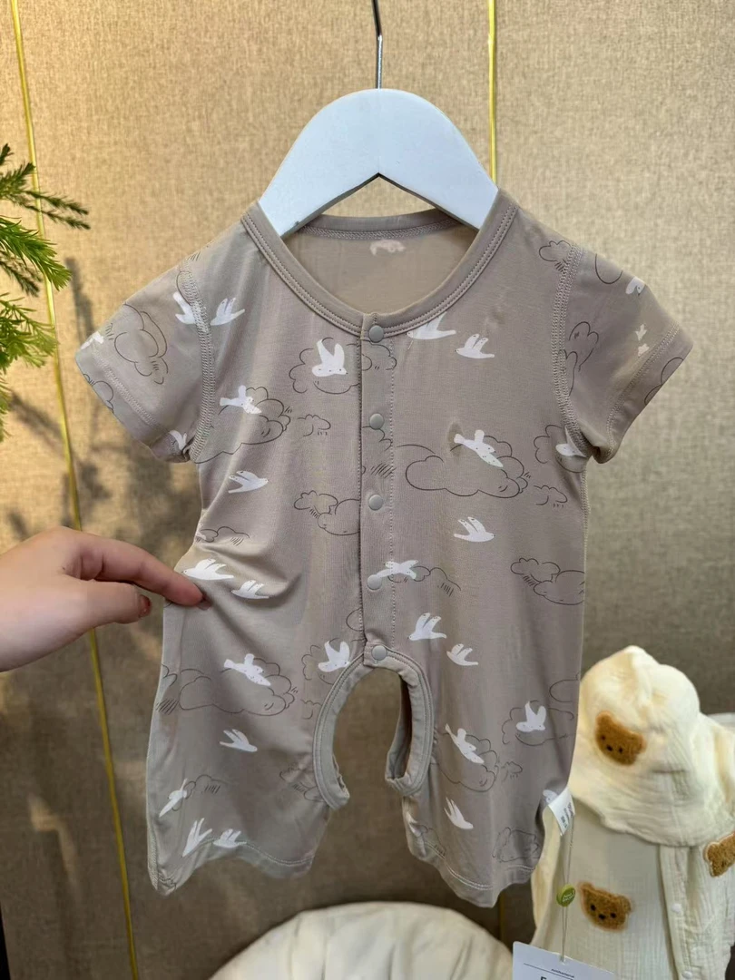 冰多啦婴幼儿连身衣宝宝短爬哈衣开档夏季薄款无骨通用