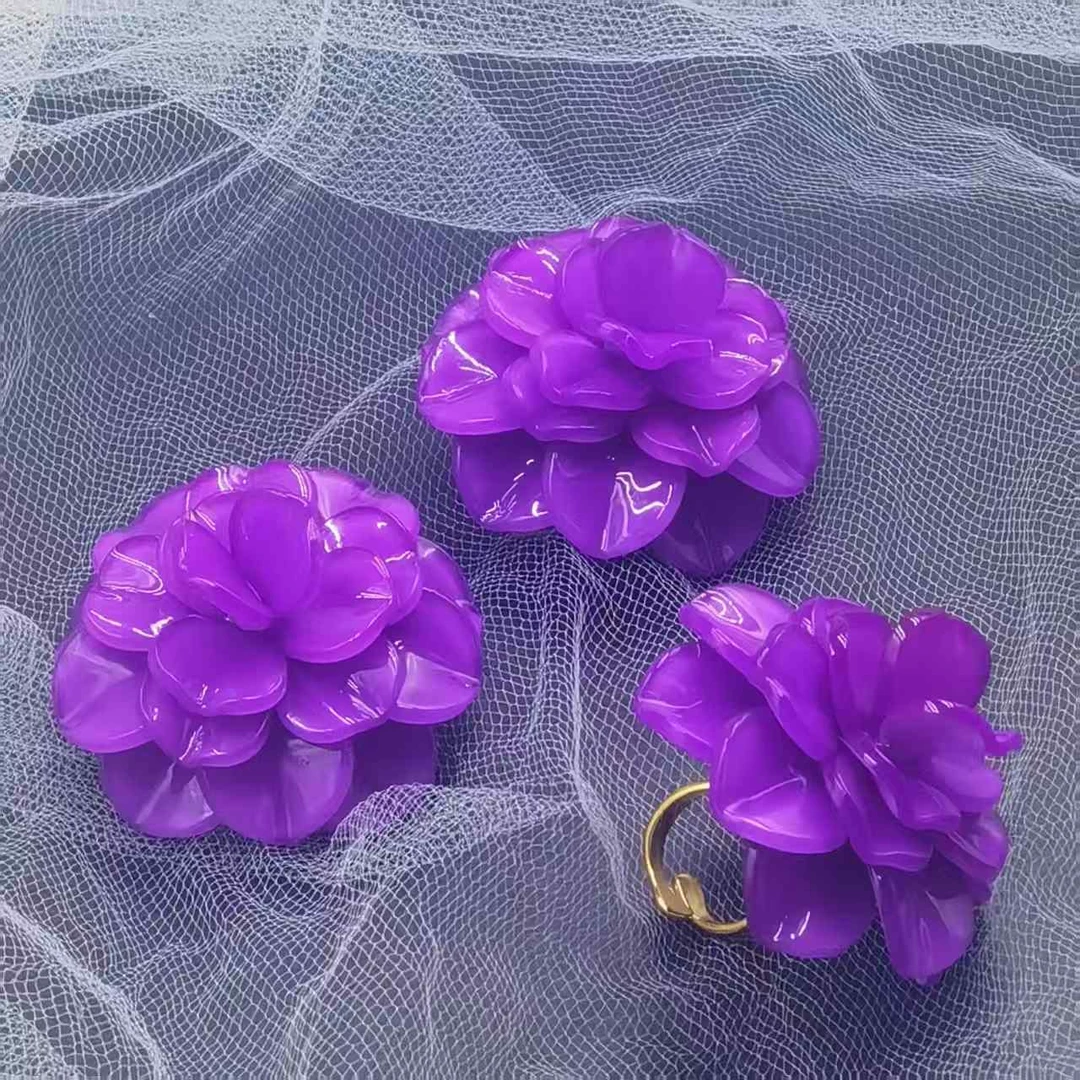 铜合金亚克力耳饰 【伊琳甄选】紫色花花饰品手工韩版耳环时尚气质