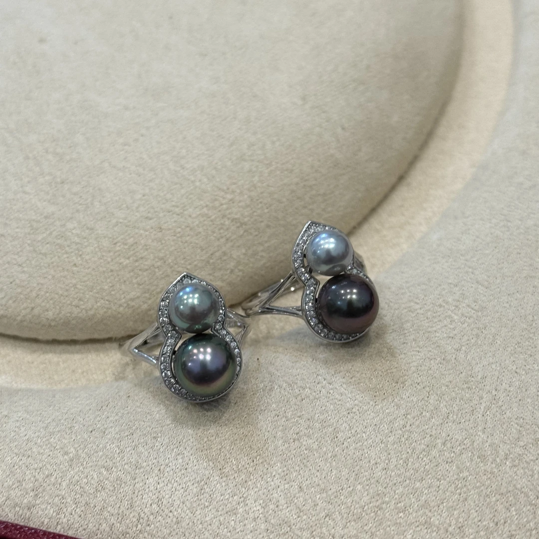 炫彩色海水大溪地真多麻双珠葫芦设计师款戒指S925银多样性发一