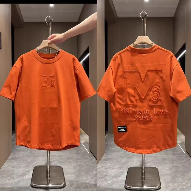 大码300斤重磅220g双纱纯棉短袖t恤夏季男士高端t恤重工刺绣半袖.