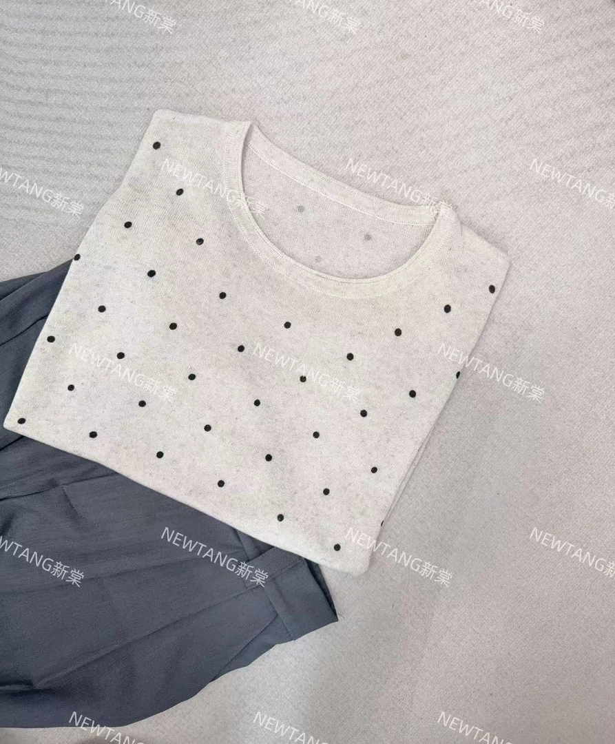 【波点贝壳短袖】215极简气质百搭圆领短袖