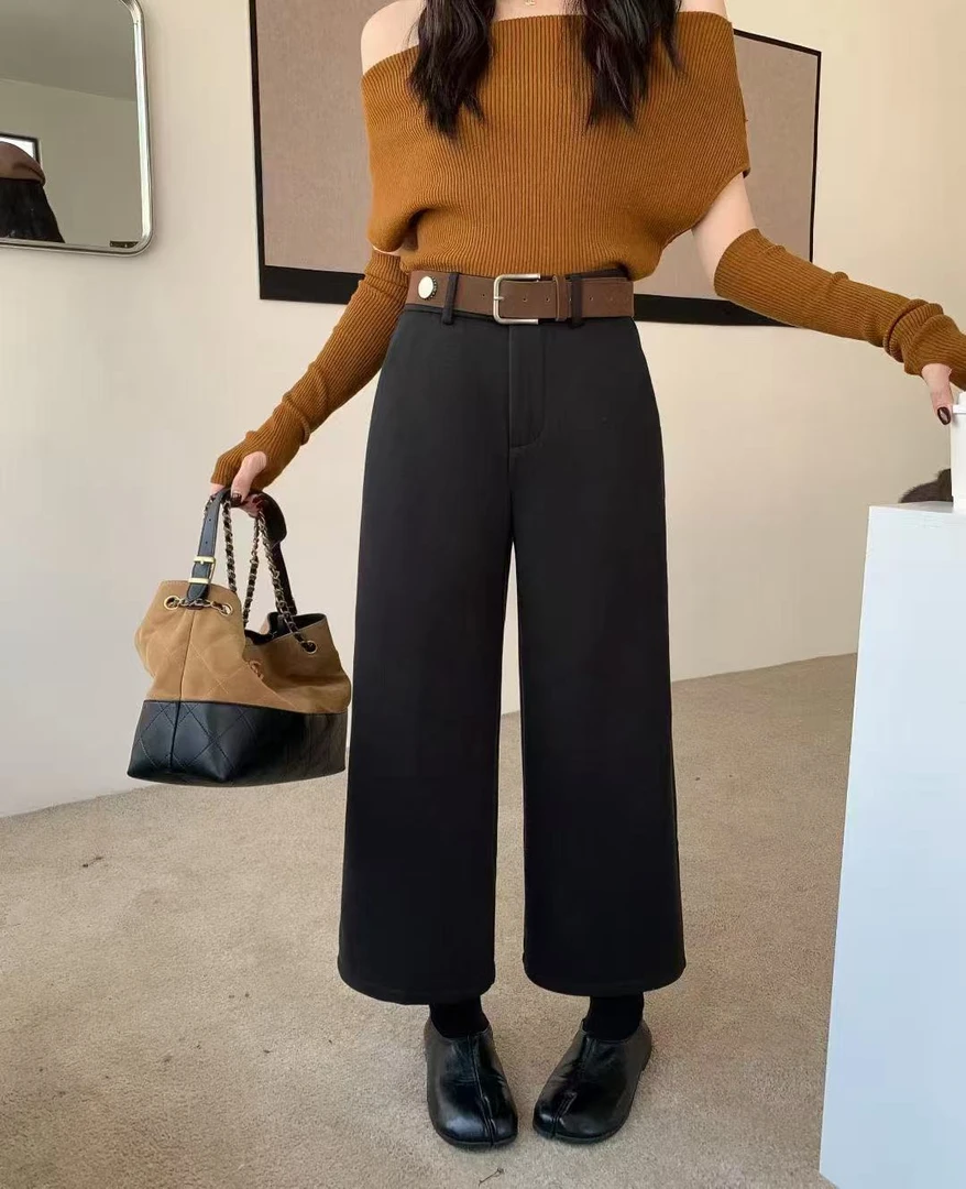 冬季加厚银狐绒九分小个子直筒腰带款尼子裤5603