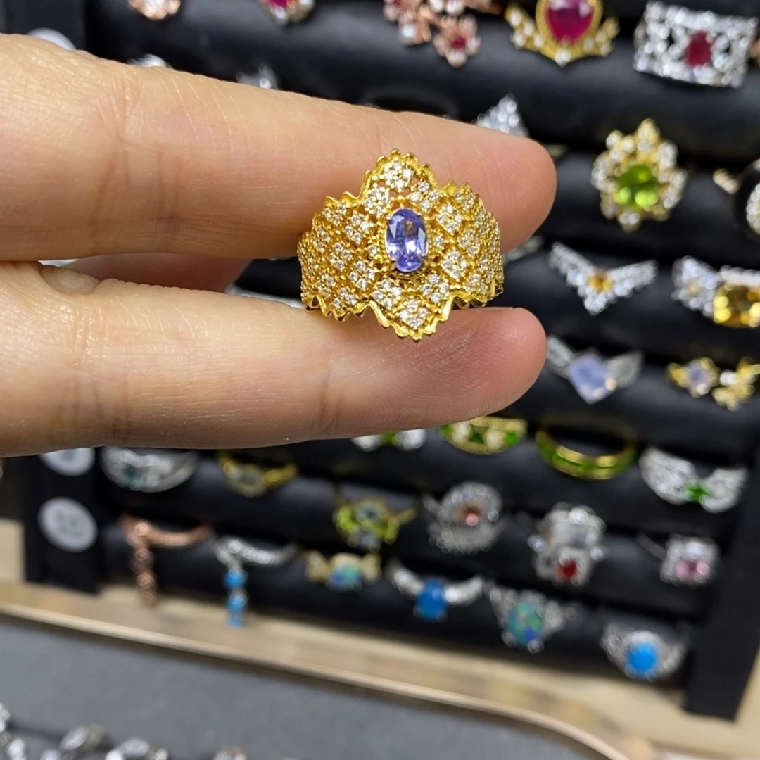 戒指坦桑石银S925镶嵌