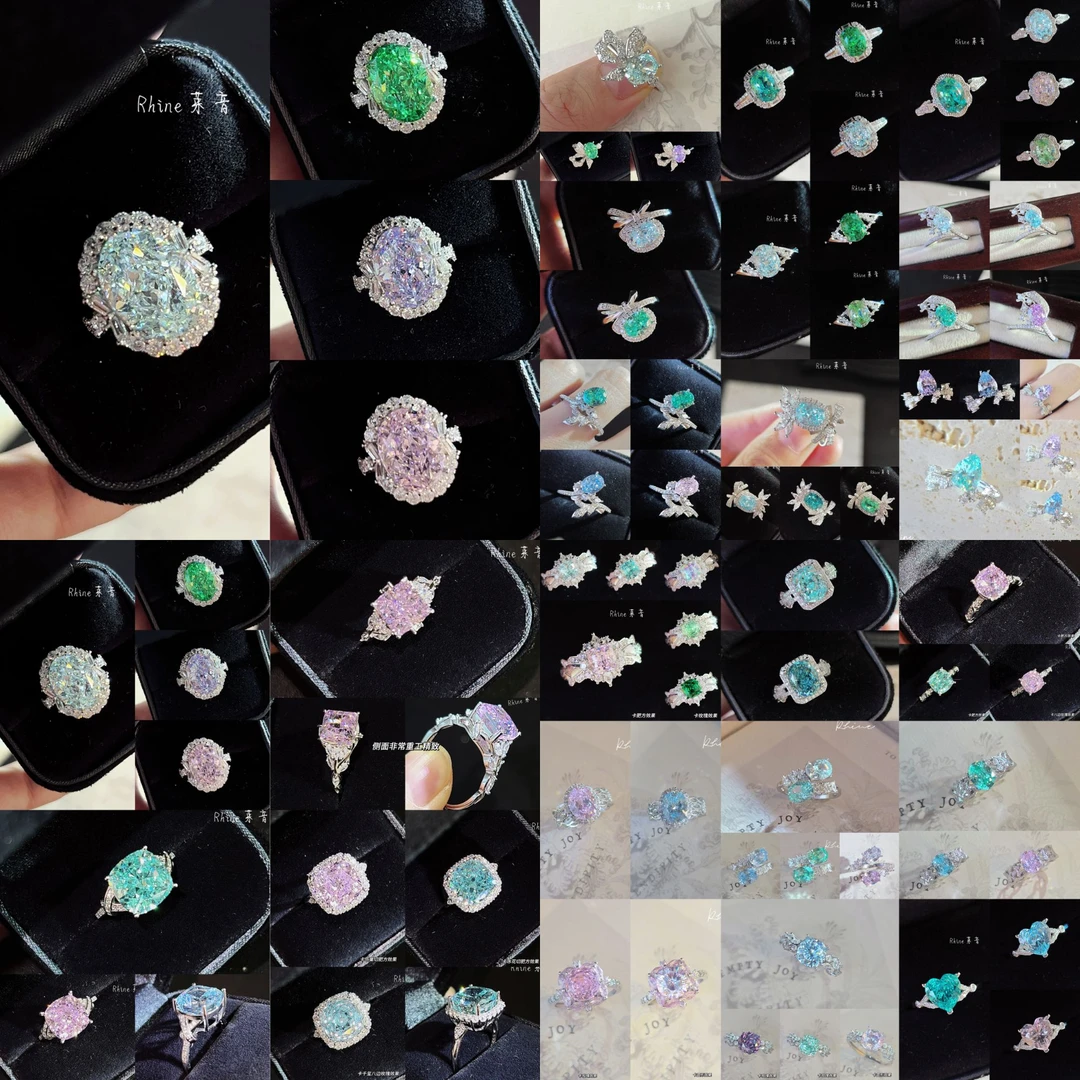 【纯银区-戒指空托】冰花托锆石宝石华子diy纯银镶嵌饰银色 非成品