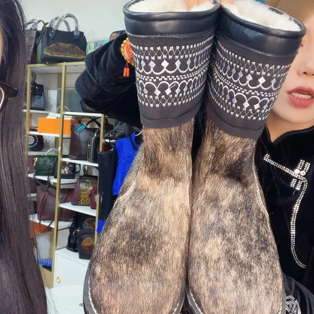 蒙古元素马毛靴子40