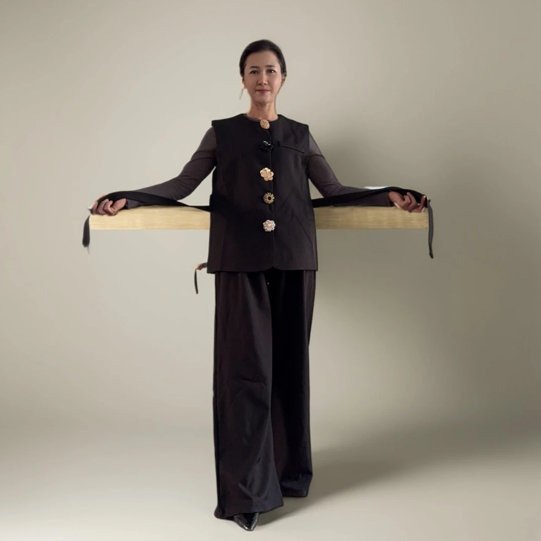 法式气质无袖系带收腰西装西服上衣搭配直筒裤女款两件套【送腰带】