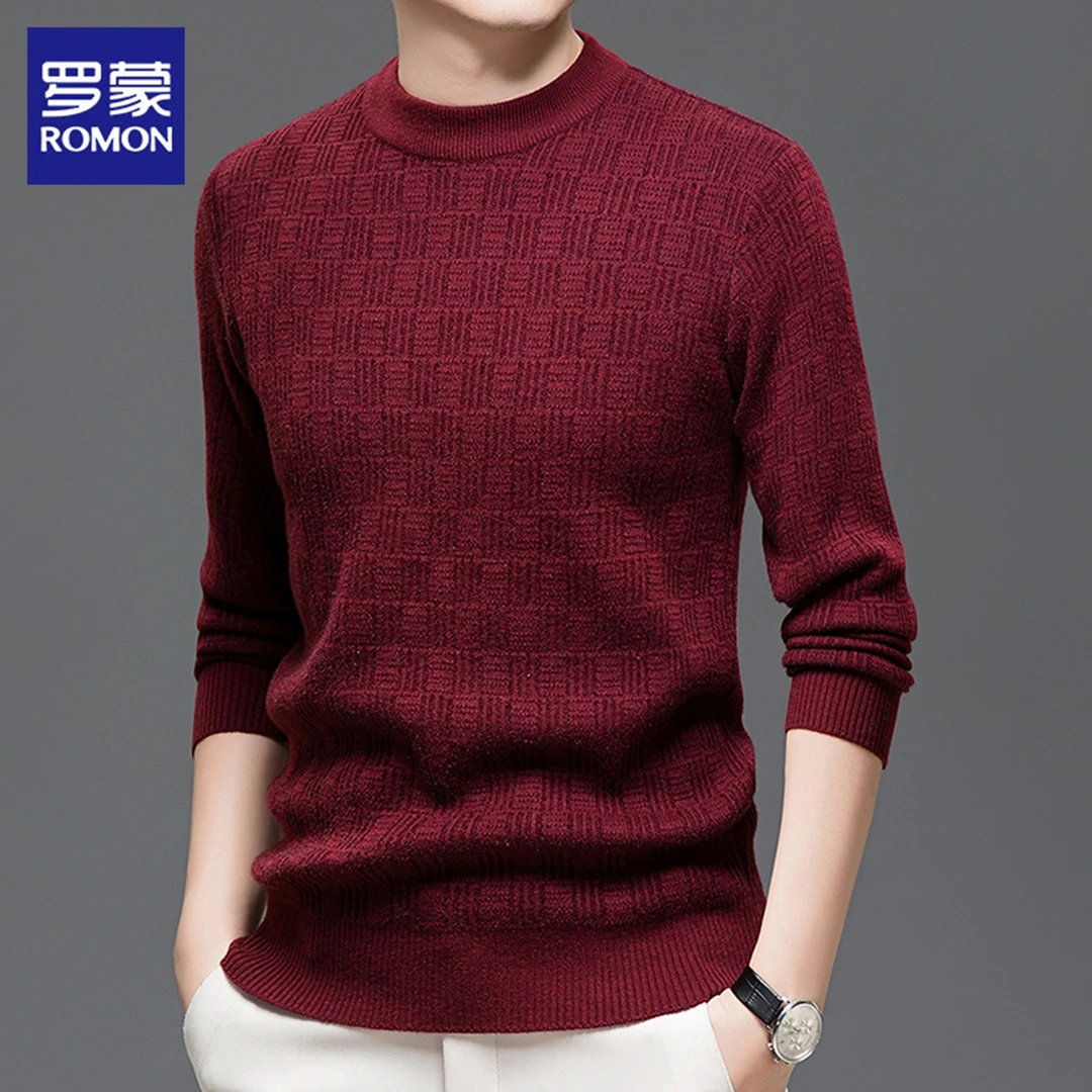罗蒙毛衣男士红色本命年加绒打底线衣秋季新款潮流休闲针织衫男