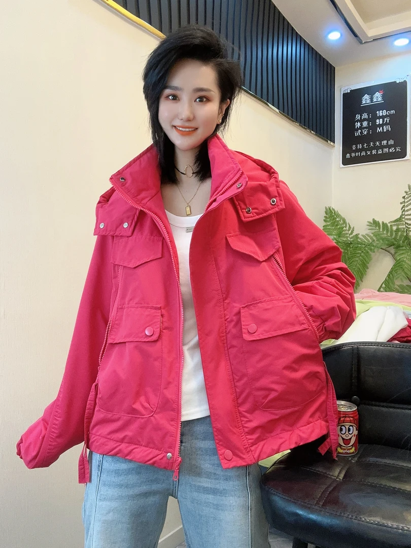 【品质】【二棉】新款显瘦遮肉大兜兜款连帽气质休闲时尚款外套5215