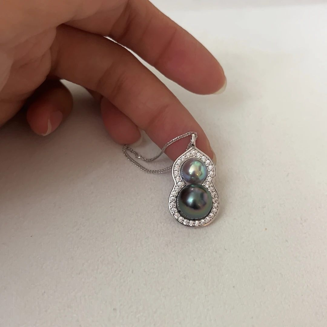 海水珍珠颈饰银S925镶嵌福禄7-10