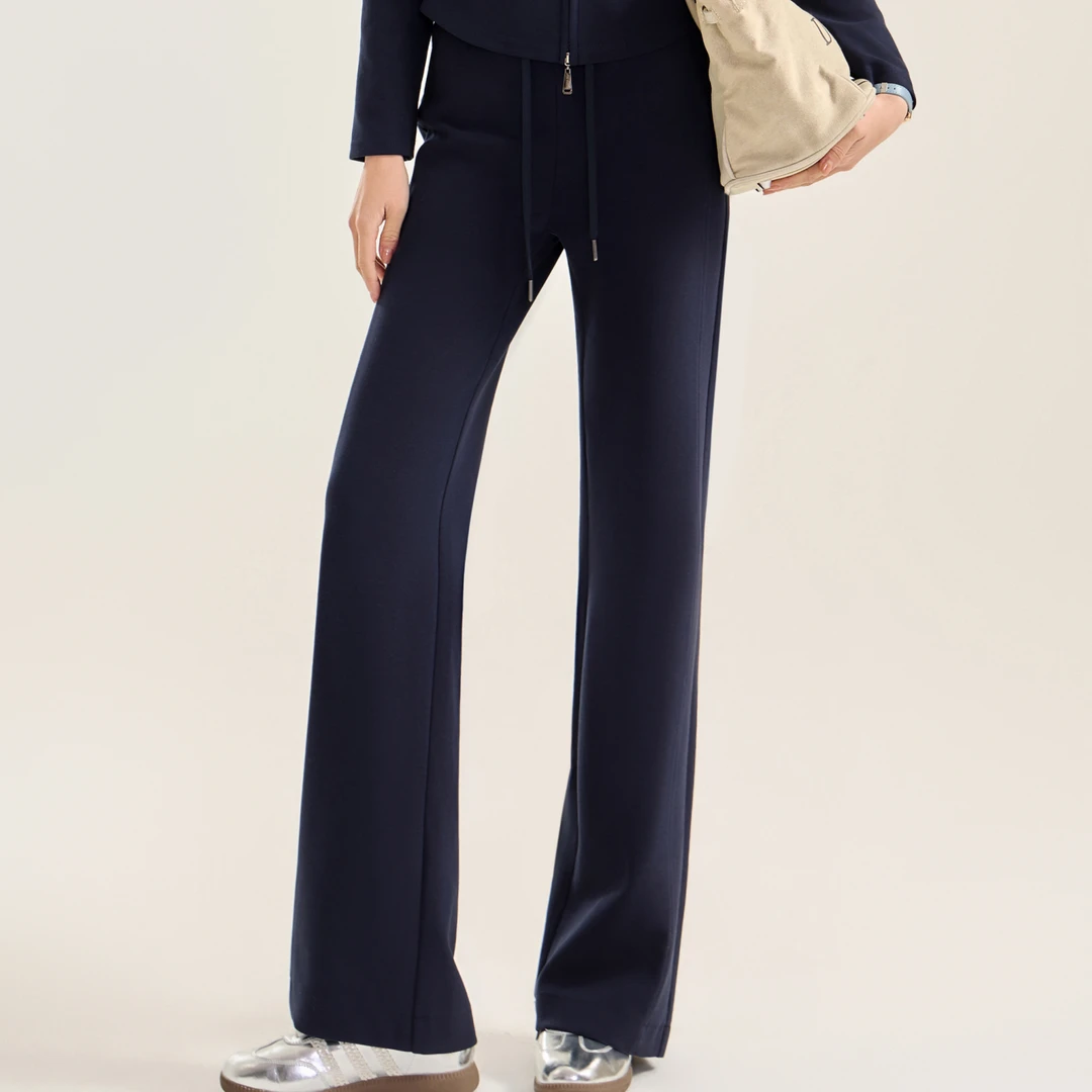 S 时髦直筒抽绳松紧腰显瘦显腿长阔腿休闲卫裤C52001