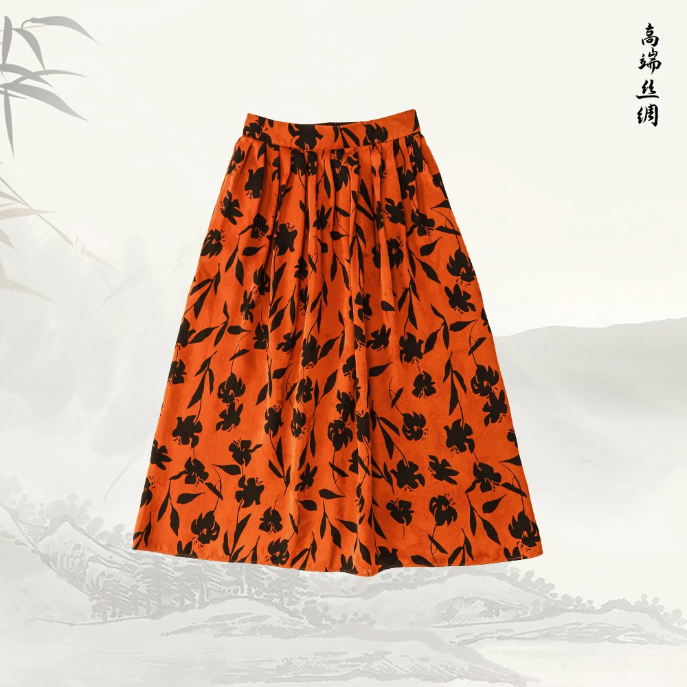 品牌新款香云纱新中式国风后松紧时尚休闲百搭半身裙516275