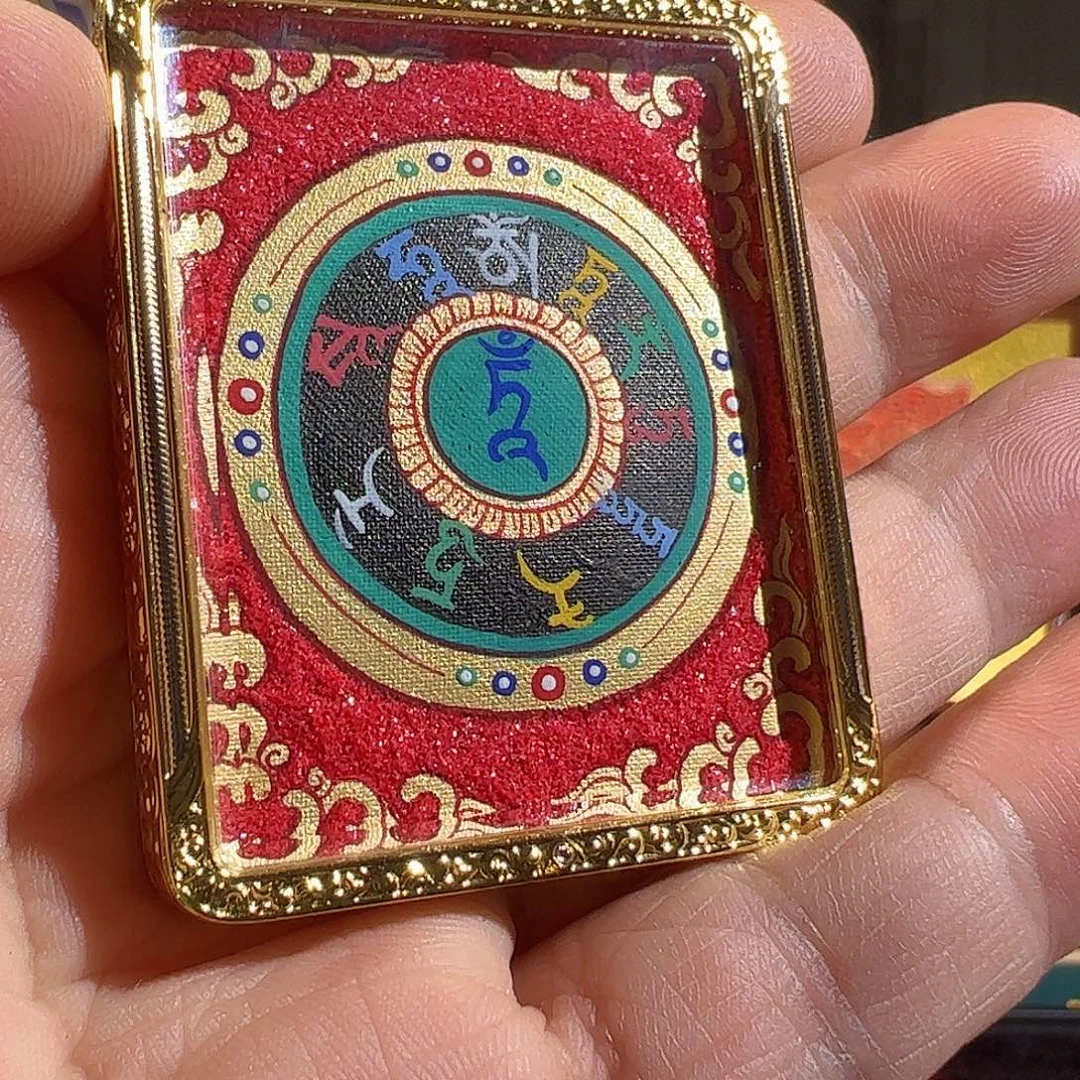 吊坠热贡手绘绿度母心咒