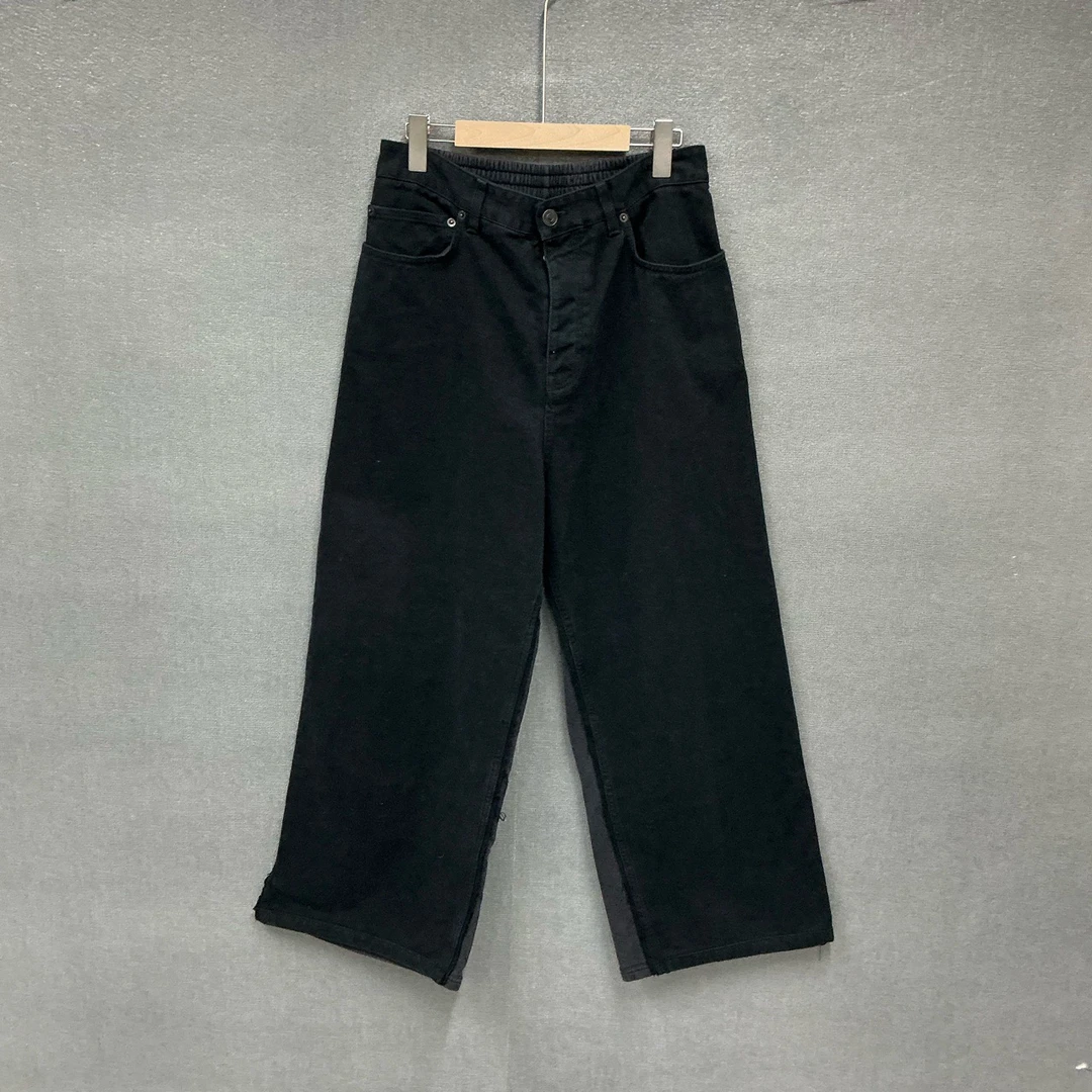 全新未使用 Balenciaga/巴黎世家 水洗黑牛仔拼接运动直筒裤 xs码