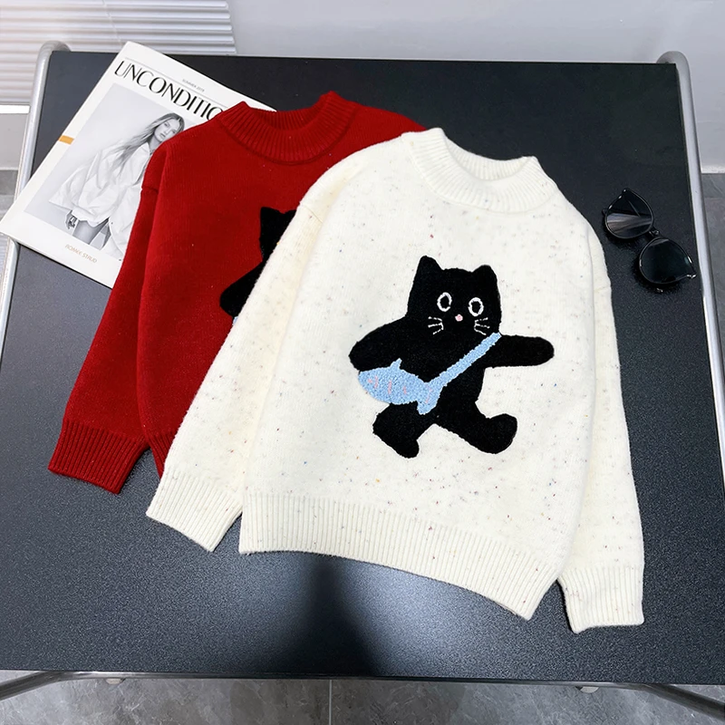 秋季新款女童圆领毛衣休闲宽松潮版中大童儿童童装zb5268简约童品